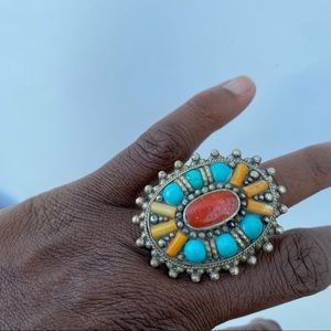 Chunky Tribal Bellydance Afghan Beaded Ring Size 8 1/4